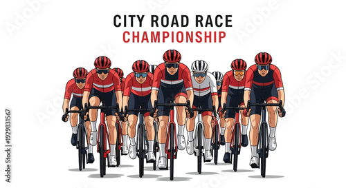 Cyclists Racing In A City Road Race Championship Illustrative Graphic Design