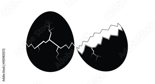 A stark depiction of a fractured eggshell showcasing a broken form against a white background silhouette high quality professional
