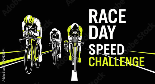 Cyclists Racing With Bold Graphics, Celebrating Race Day and Speed Challenge Vigor