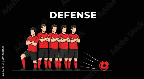 Defensive Formation Illustration Depicting Teamwork and Strategic Play in Soccer Game