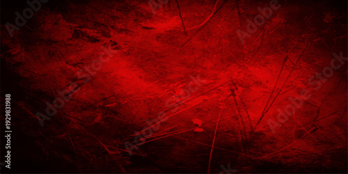 A dark textured grunge background featuring a dirty red paint pattern on an old wall surface with blood and fire orange light accents for a grungy art wallpaper illustration