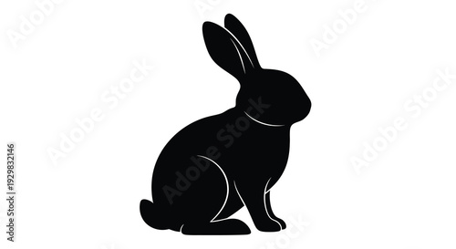 A striking black silhouette of a seated rabbit showcasing its form and delicate features silhouette high quality professional detailed