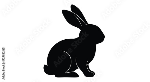 A striking black silhouette of a hare sitting attentively showcasing its long ears and alert posture silhouette high quality