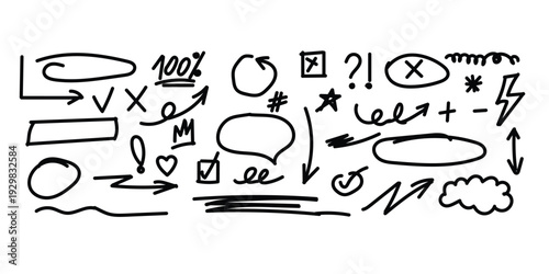 Collection of hand drawn symbols and icons