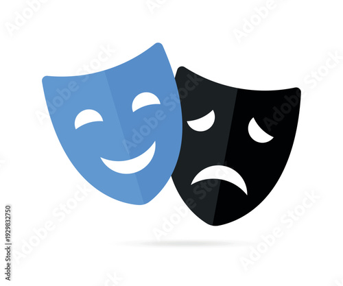 Theater masks. Masquerade vector icons. Comic and tragic mask icons. Happy and unhappy traditional symbol of theater. Funny and sad theater masks. Vector Illustration