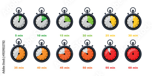Timer, clock, stopwatch icons set. Countdown timer symbol icon set. Vector illustration
