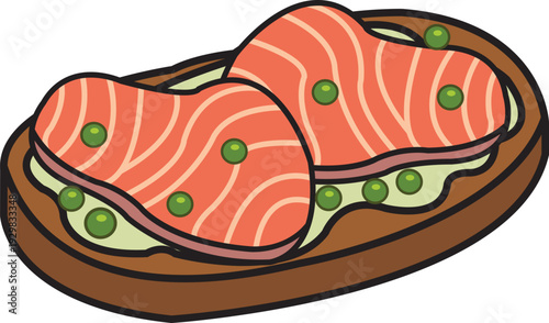 Open-Faced Salmon Toast with Avocado and Peas — Brunch Illustration
