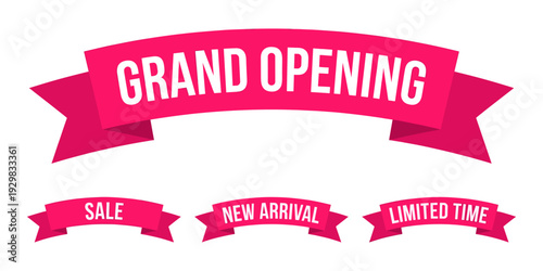 Text on marketing banners for a grand opening, new product debut, or exclusive promotional offer