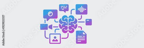 AI media fusion vector icon sheet – Ideal for tech branding, AI innovation, or multimedia apps.