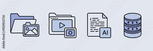 Modern data management vector icons – Suitable for database software.