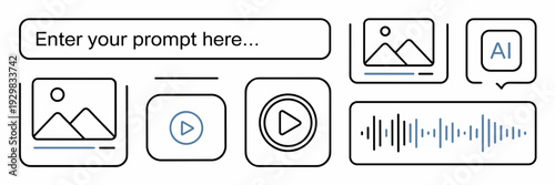 Text to video and audio AI icons – Perfect for generative tech.