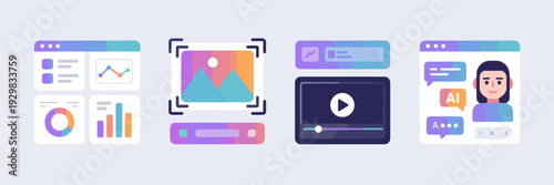 Multimodal AI dashboard vector set – Great for tech presentations.