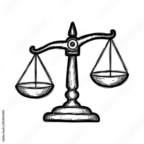 Traditional balance scales illustration drawn in a sketchy doodle style