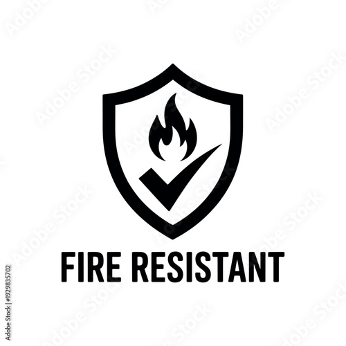 A fire resistant logo with a shield and flame icon on a white background