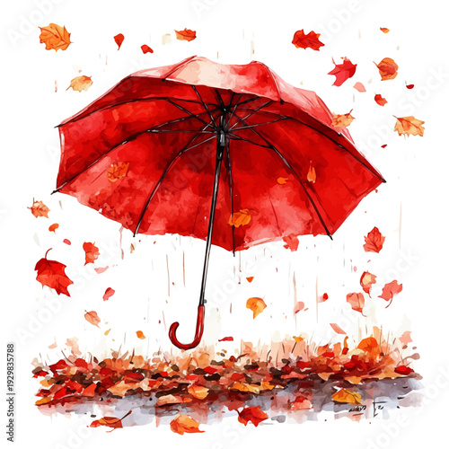 watercolor of Autumn Umbrella, isolated on a white background.