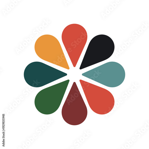 A colorful flower logo with multiple petals on a white background for branding or design purposes