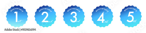 １〜５周年ロゴ_ブルー〜ライトブルー｜信頼,清潔感,誠実シンプル,信頼,清潔感,誠実｜IT,テクノロジー,SaaS,スタートアップ,金融,保険,医療,バイオ,公共,インフラ,BtoB｜1st-5thAnniversary Logo