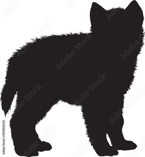 Adorable wolf pup sitting on grass curious playful silhouette.