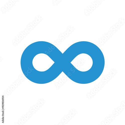 A blue infinity symbol on a white background representing endless possibilities and eternity