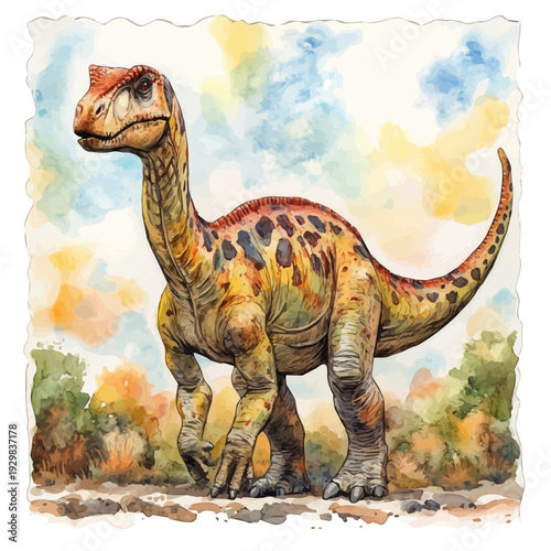 Argentinosaurus, clipart vector in watercolor style with flowing brushwork, isolated on a white background.