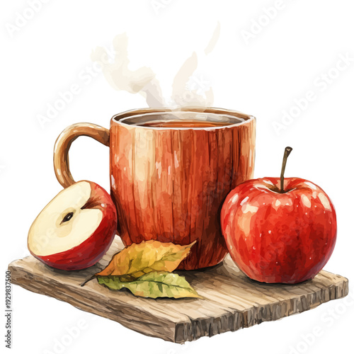 watercolor of Apple Cider Mug Steam, isolated on a white background.