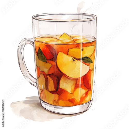Apple Cider Mug Steam, clipart watercolor vector, isolated on a white background.