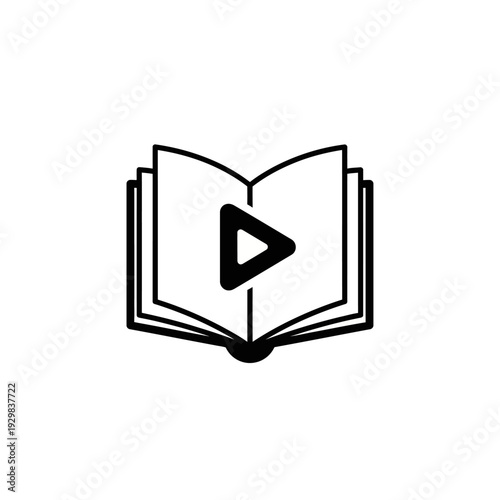 Black and white book play button.