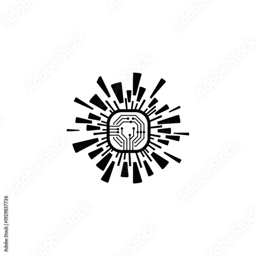 Black and white circuit board logo.