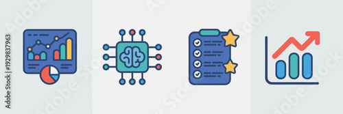 Neural network and evaluation icon set – Perfect for AI research, software development, or futuristic tech themes.