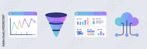 SaaS metrics funnel and chart icons – Great for business dashboards.