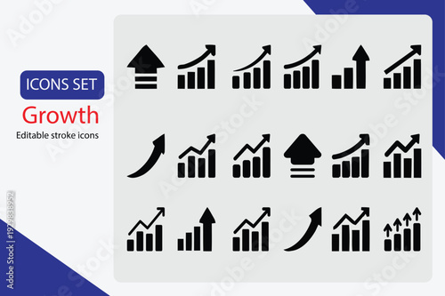 Growth icons set, representing business or personal development and improvement.