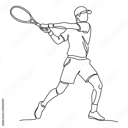 Tennis player in action swinging a racket with dynamic movement and focus