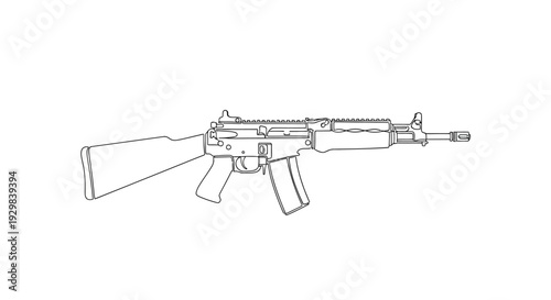 Line drawing of a modern assault rifle or carbine, depicted in a minimalist black and white outline style on a plain background.