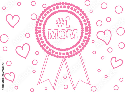 Pink #1 Mom ribbon with hearts and circles trophy celebration