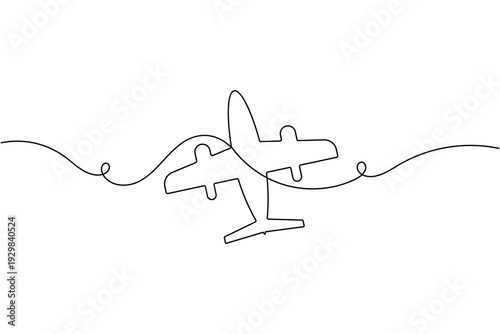 Plane sign icon continuous one line drawing single art on white background minimalist aircraft flight symbol outline vector illustration