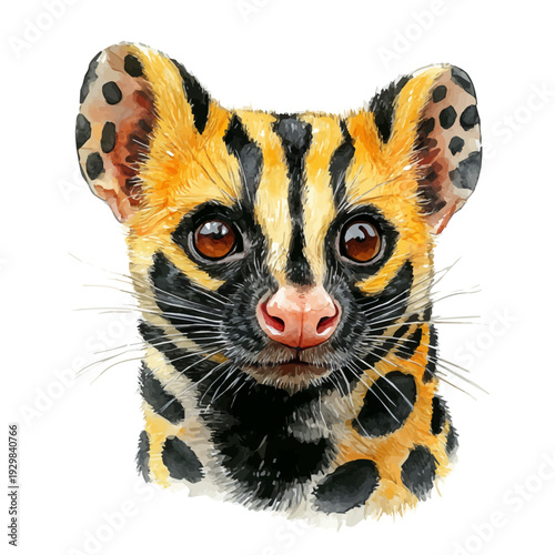 watercolor vector of Civet, isolated on a white background.