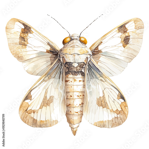 Cicada, watercolor vector, isolated on a white background.