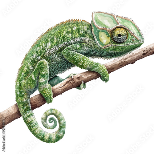 watercolor vector of Chameleon, isolated on a white background.