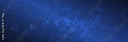 Milky way galaxy. Blue starry space background. Beautiful night night with stars. Deep universe with cosmic stardust particles. Realistic constellation wallpaper. Vector illustration.