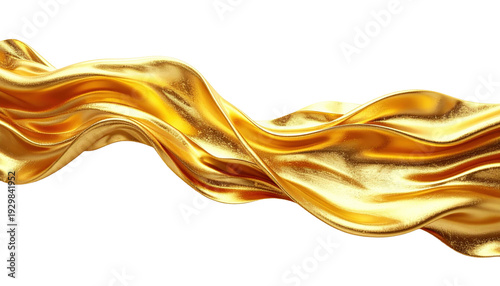 Elegant Golden Wave Flowing Silken Texture with Shiny Metallic Finish on a Transparent Background