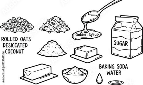 Oatmeal biscuit ingredients vector illustration hand drawn
