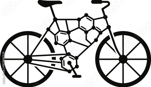 Bicycle icon with minimalist chemical bond structure design