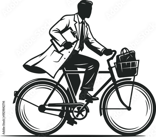 Scientist riding bicycle in vintage nineteen forties style vector
