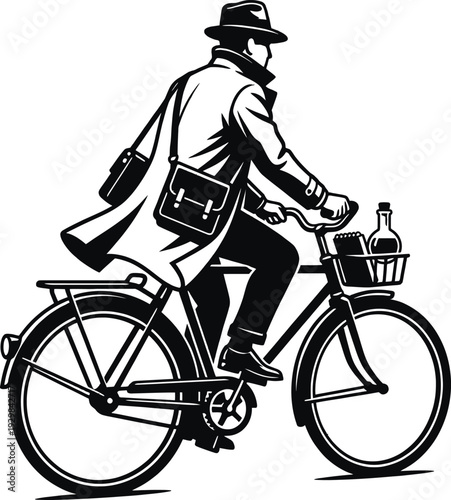 Scientist riding bicycle in vintage nineteen forties style vector
