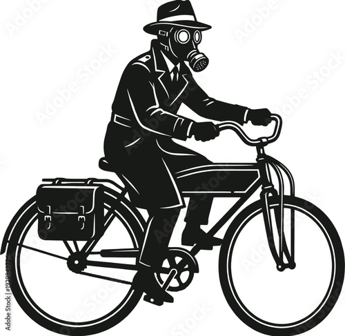 Scientist riding bicycle in vintage nineteen forties style vector