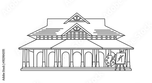 Traditional Thai house with columns.