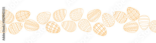 A seamless horizontal pattern with Easter eggs, outline design. A banner featuring cute patterned eggs with polka dots and stripes