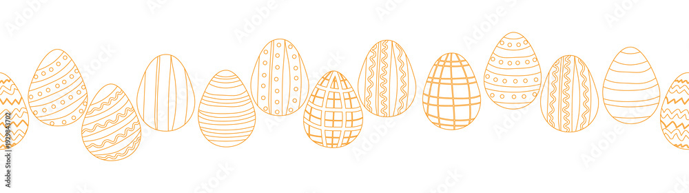 Fototapeta premium A seamless horizontal pattern with Easter eggs, outline design. A banner featuring cute patterned eggs with polka dots and stripes
