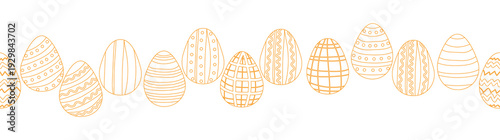 A seamless horizontal pattern with Easter eggs, outline design. A banner featuring cute patterned eggs with polka dots and stripes