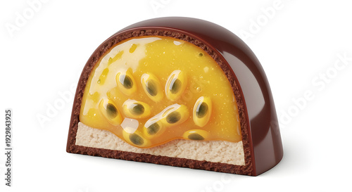 Passion fruit chocolate bonbon isolated on white background